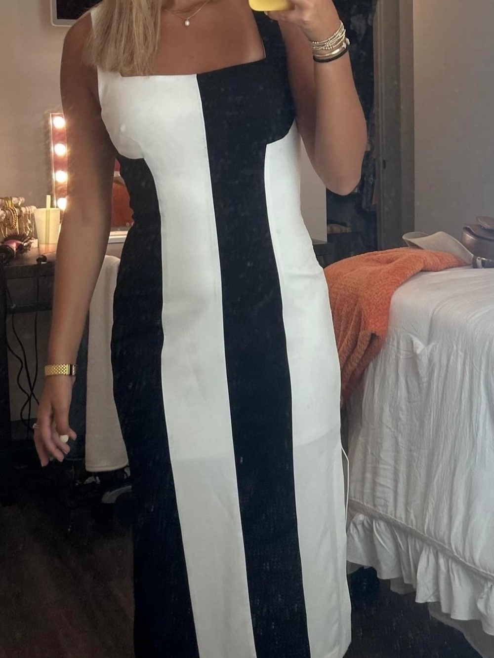 Anthro Black & White Striped Midi Dress